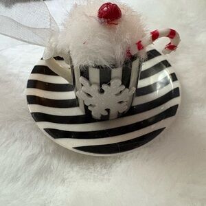 Miniature tea cup and plate Black and White adorable Christmas ornament